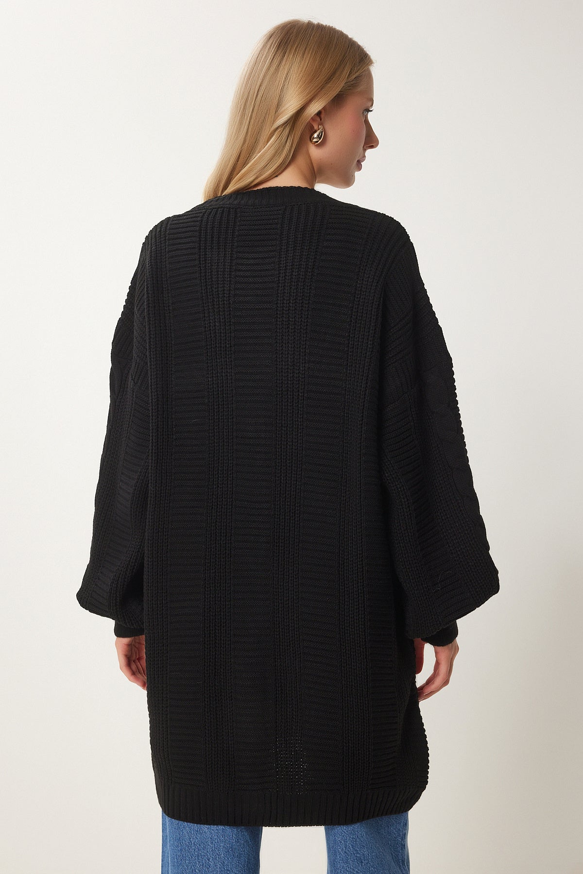 Siyah Balon Kollu Oversize Triko Hırka DD01033
