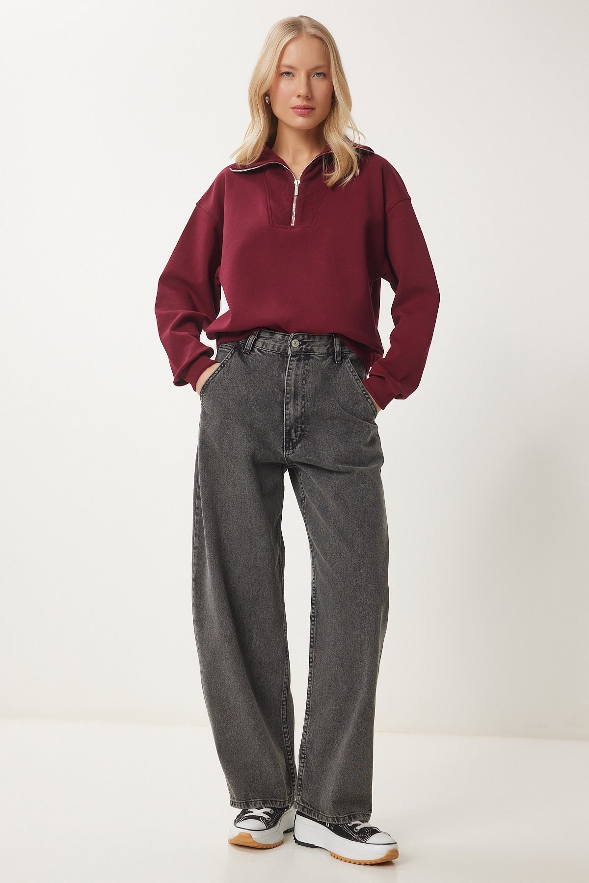 Antrasit Yıkamalı Baggy Jean OK00064