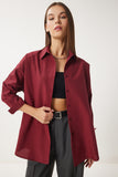 Bordo Oversize Uzun Basic Gömlek  DD00842