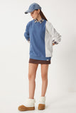 İndigo Mavi Blok Renkli Örme Sweatshirt VN00021