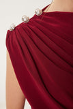 Bordo Drape Detaylı Düğmeli Sandy Bluz RX00056