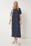 Antrasit Oversize Basic Yazlık Örme Elbise UB00299