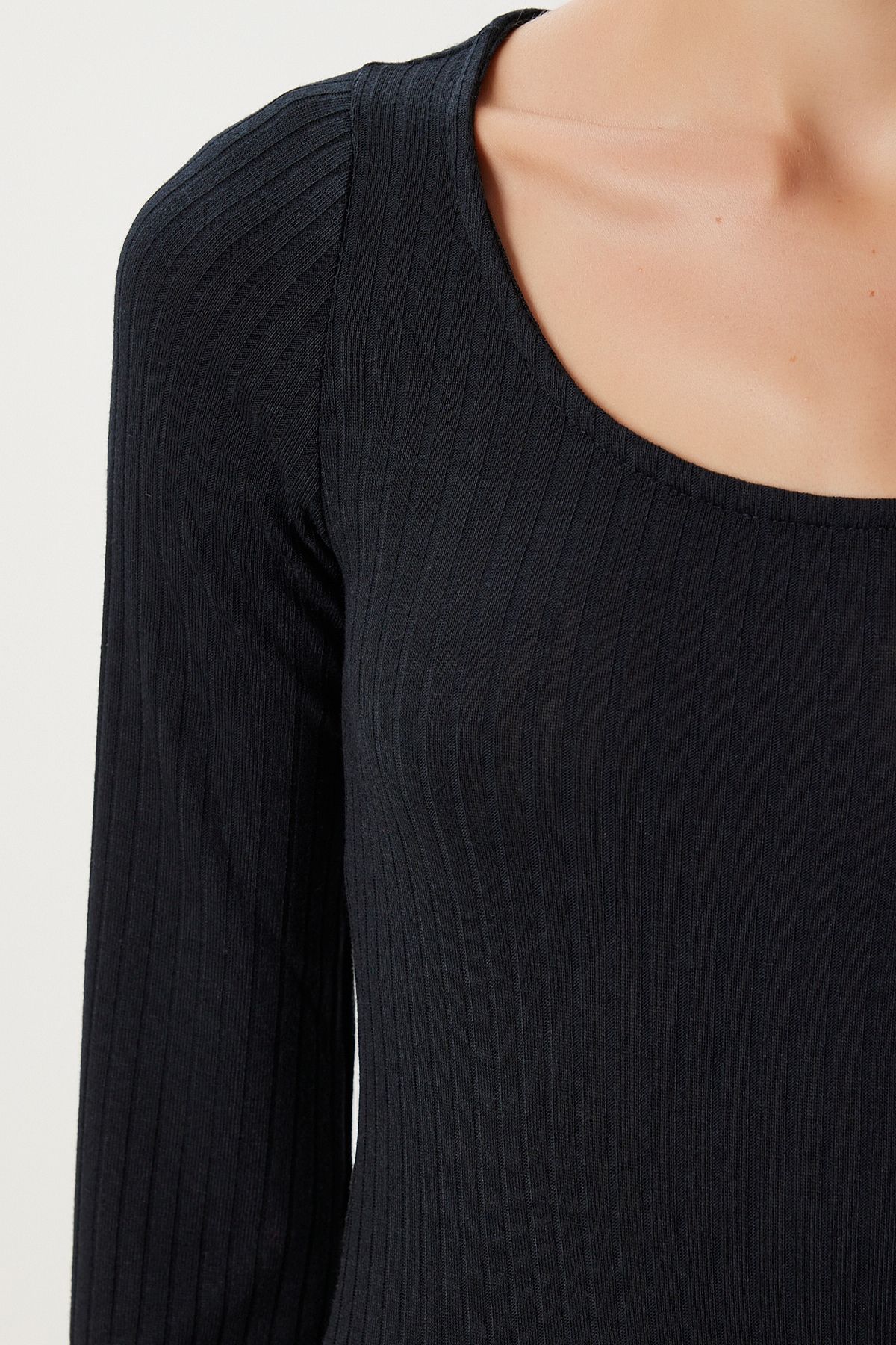 Siyah Basic Esnek Fitilli Örme Elbise UB00468