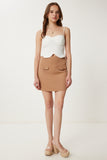 Camel Cep Detaylı Mini Dokuma Etek TP00062