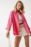 Pembe Oversize Uzun Basic Gömlek MX00167