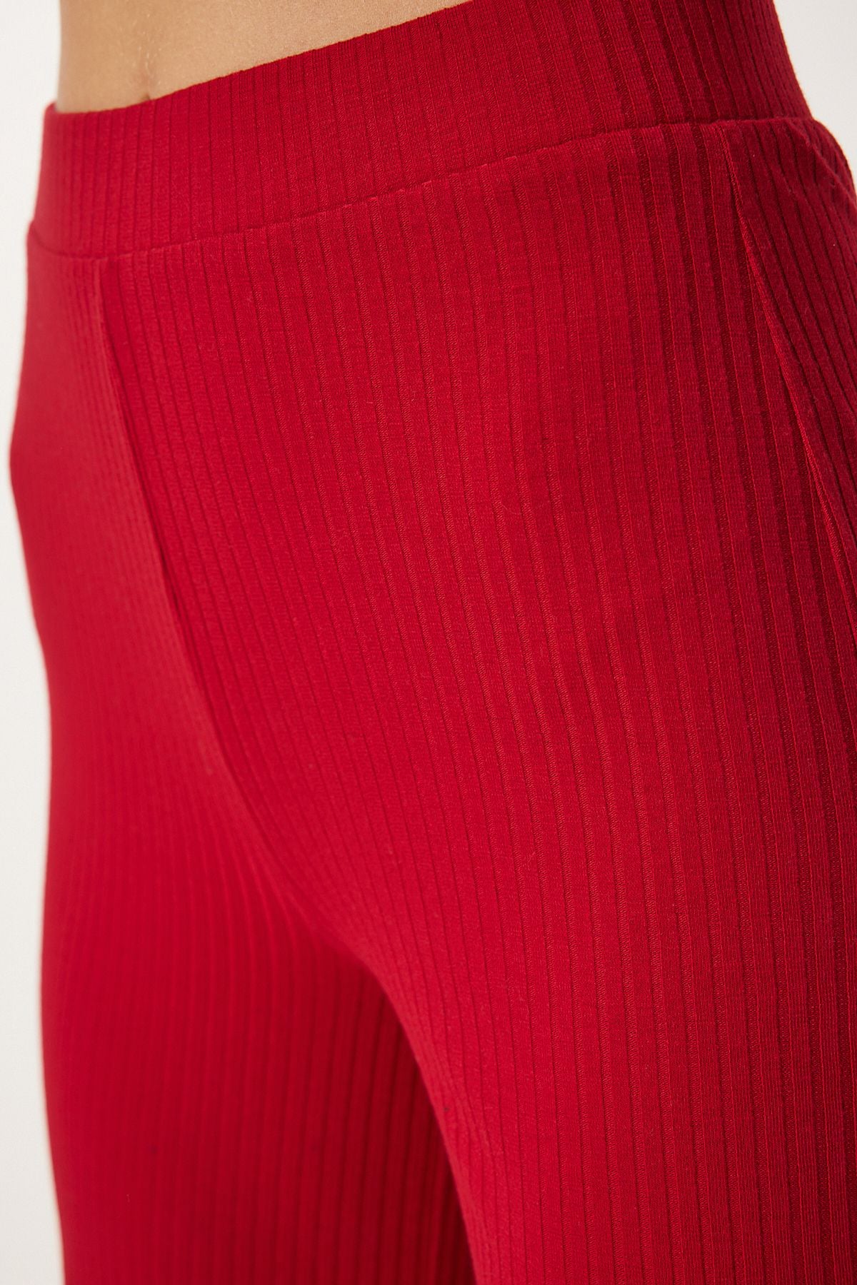 Kırmızı Rahat Fitilli Örme Bluz Pantolon Takım OW00054