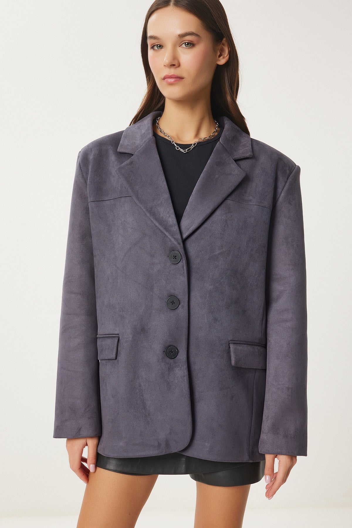 Antrasit Premium Süet Blazer Ceket FN03443