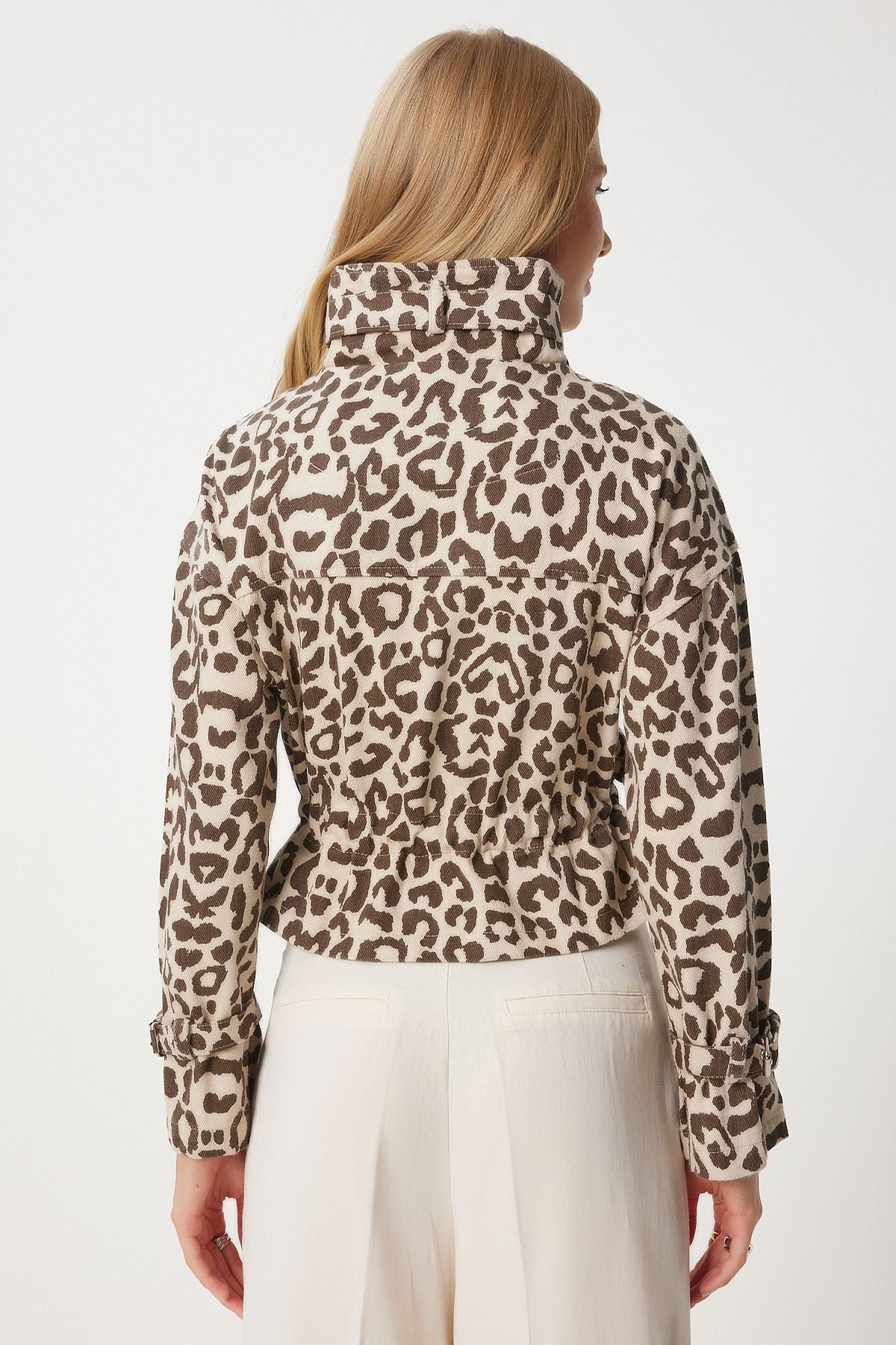 Bej Kahverengi Leopar Desenli Gabardin Ceket SA00031