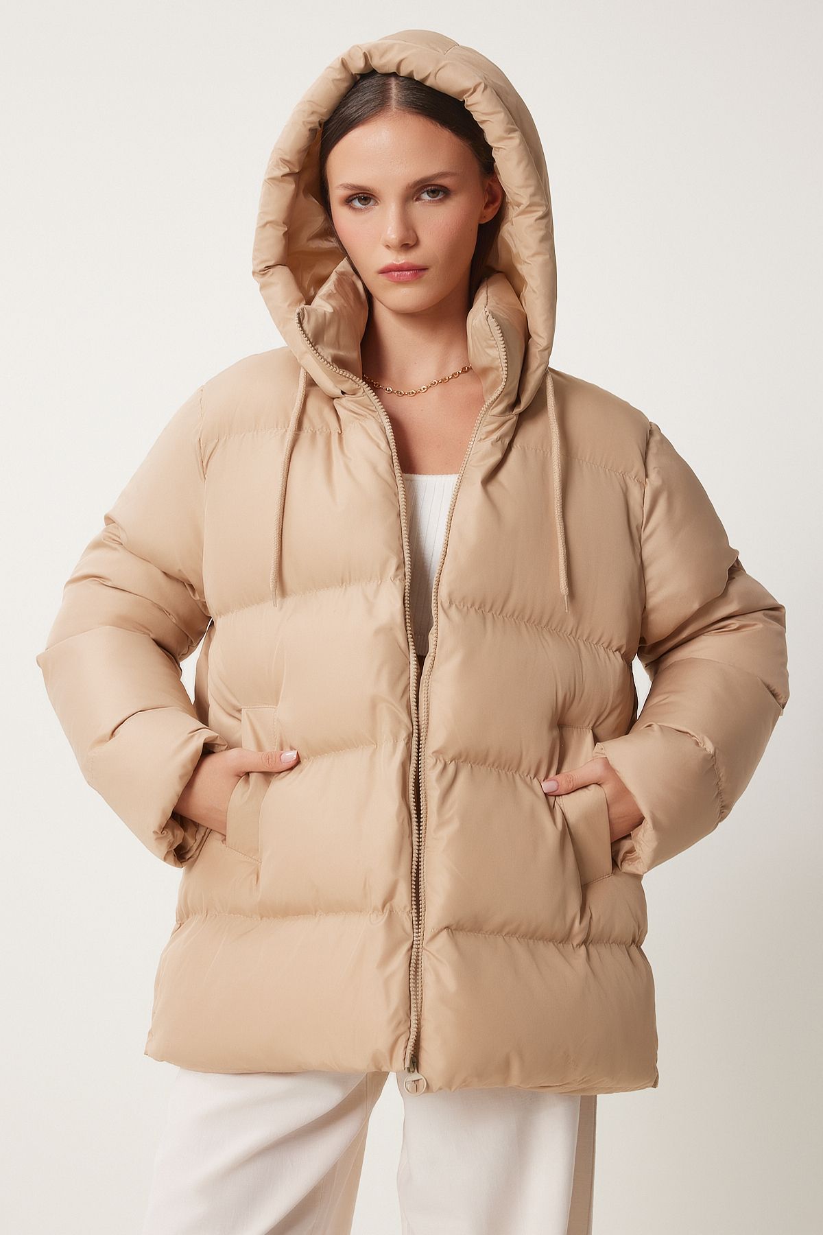 Bisküvi Kapüşonlu Oversize Şişme Mont RV00001
