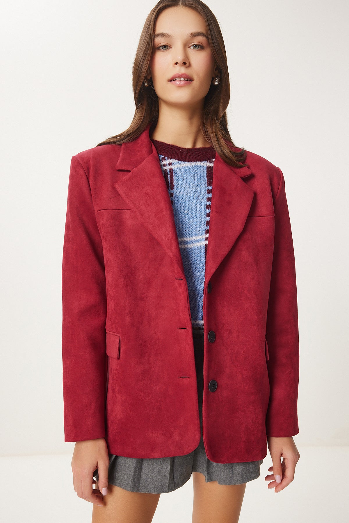 Bordo Premium Süet Blazer Ceket FN03443