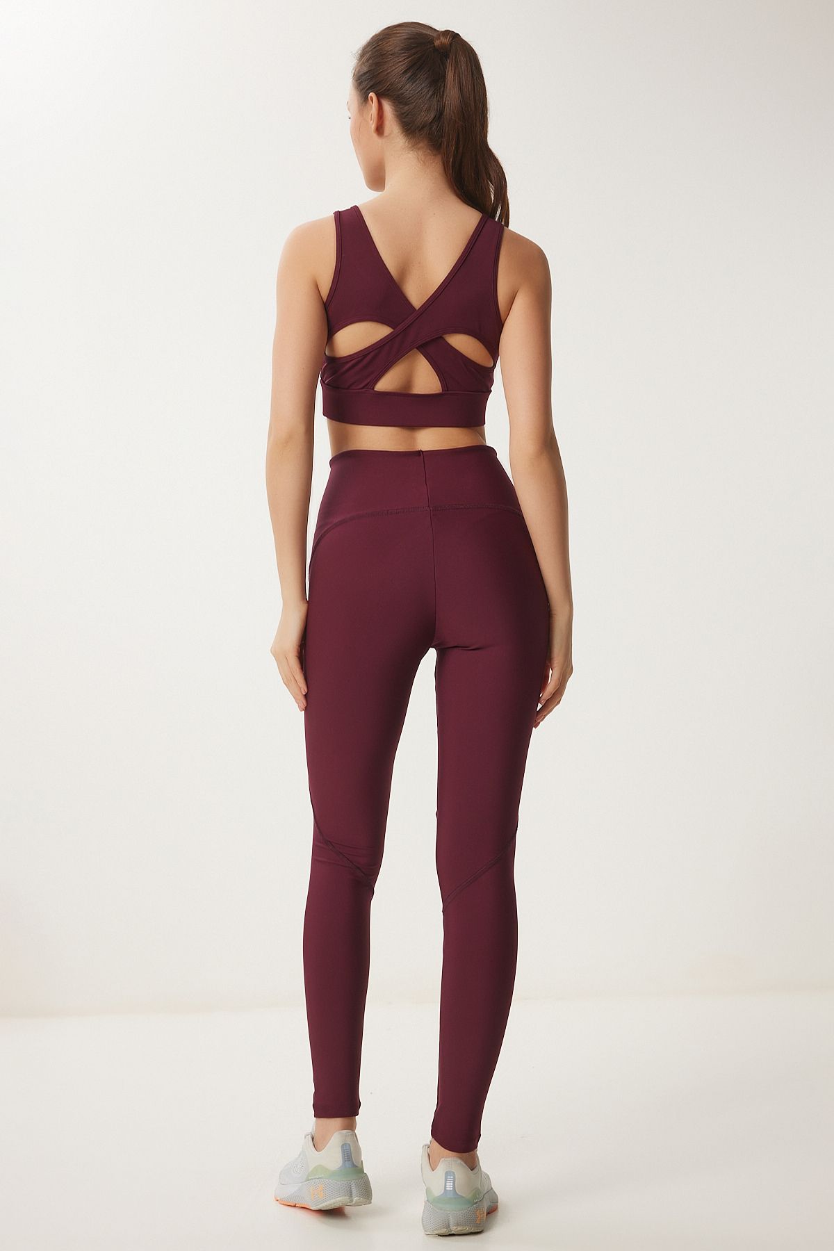Bordo Toparlayıcı Örme Spor Tayt VX00006