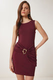 Bordo Altın Aplikeli Mini Sandy Elbise KH00092