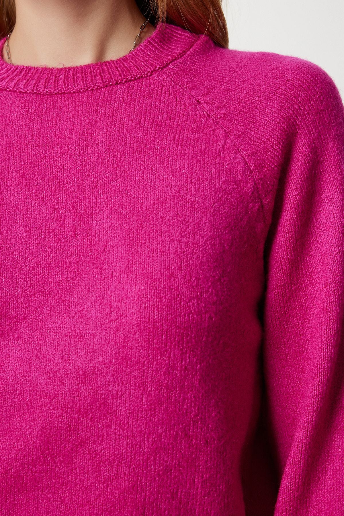 Koyu Pembe Basic Crop Triko Kazak Kİ00149