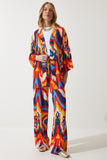 Oranj Desenli Kimono Palazzo Pantolon Takım EN00614