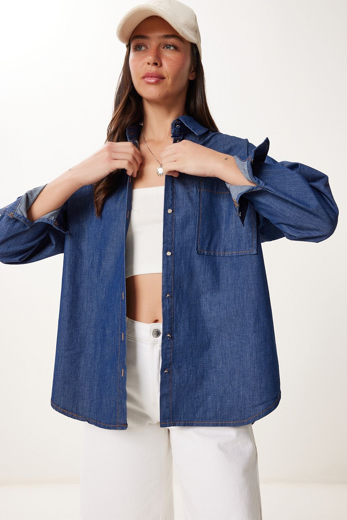 Koyu Mavi Cep Detaylı Denim Gömlek MX00221