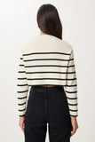 Krem Fitilli Çizgili Crop Triko Kazak PF00048