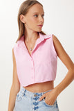 Şeker Pembe Cepli Crop Dokuma Gömlek CR00526