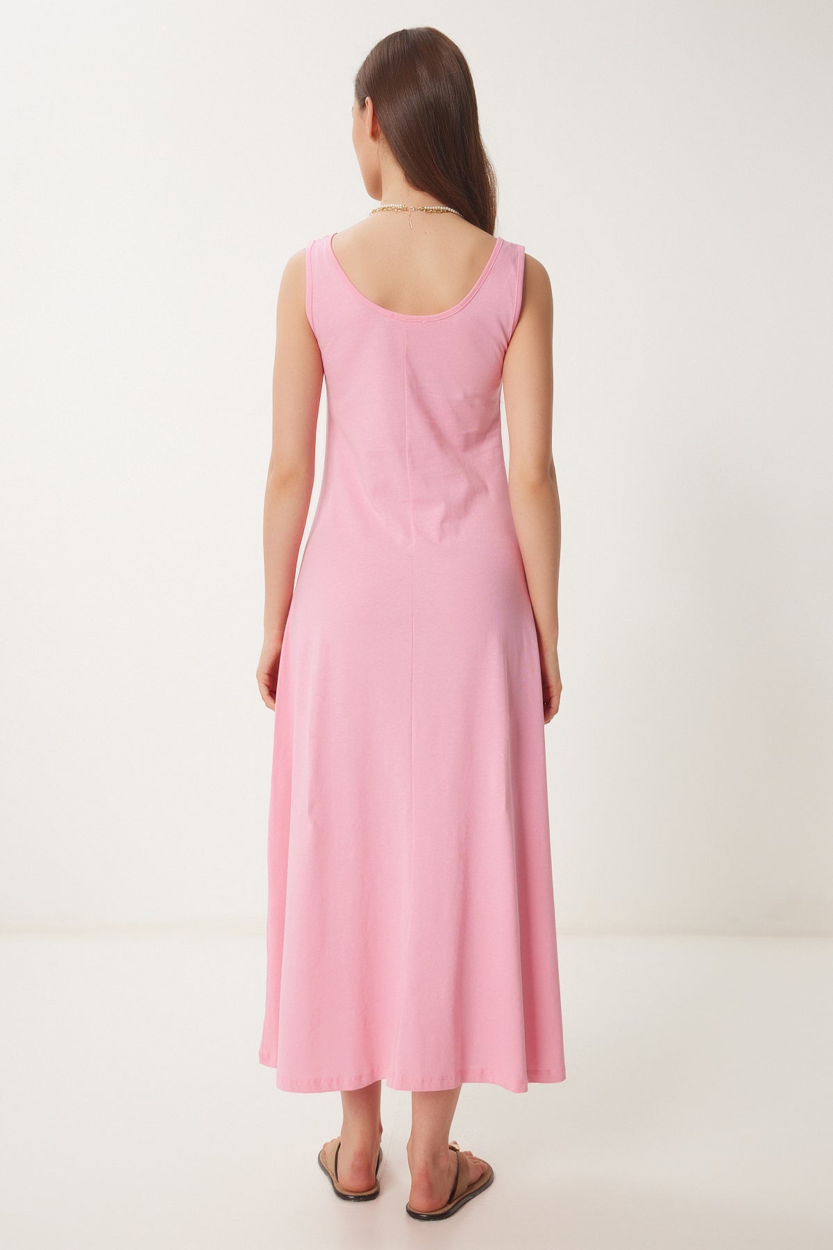 Pembe Kolsuz Basic Yazlık Örme Elbise CR00478