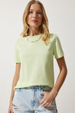 Açık Yeşil Bisiklet Yaka Basic Örme T-Shirt UB00229