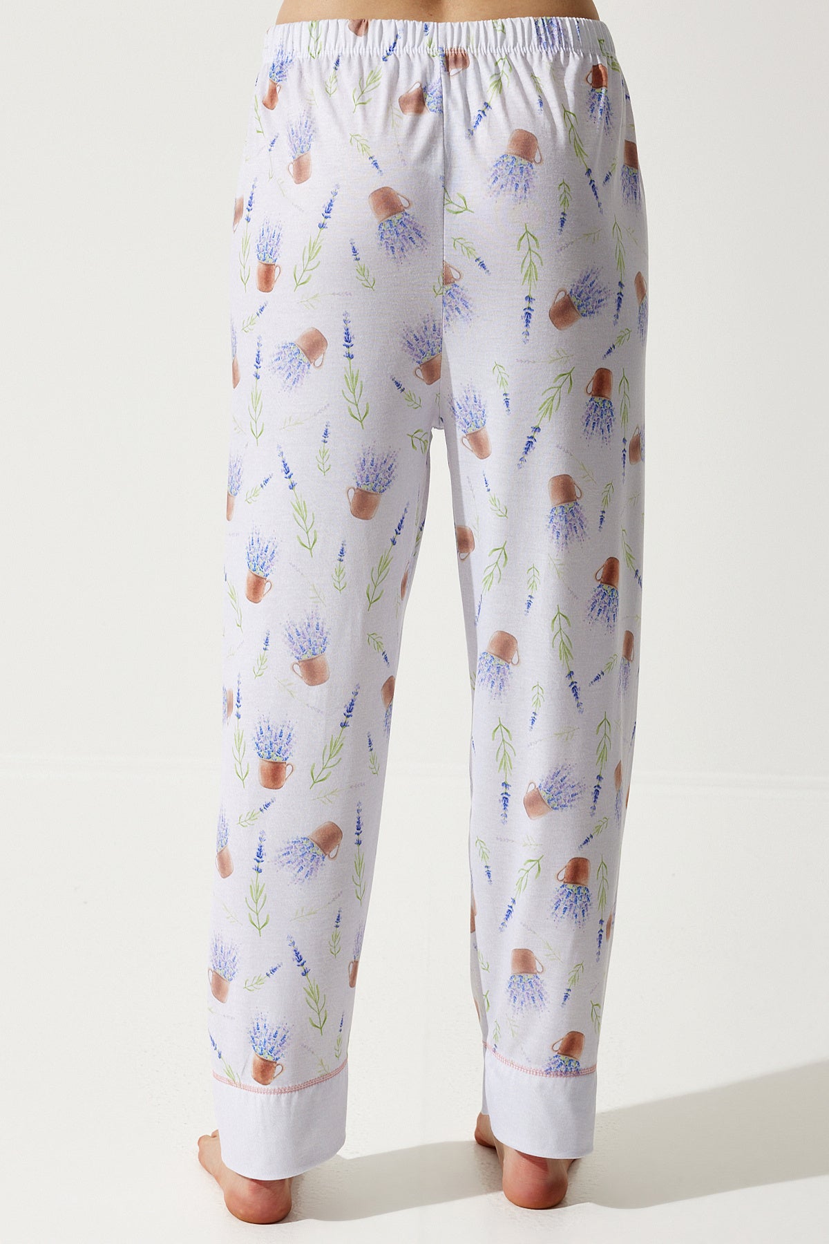 Leylak Desenli Gömlek-Pantolon Örme Pijama Takımı TK00092
