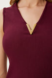 Bordo Gold Aksesuarlı Fitilli Örme Bluz ZV00308