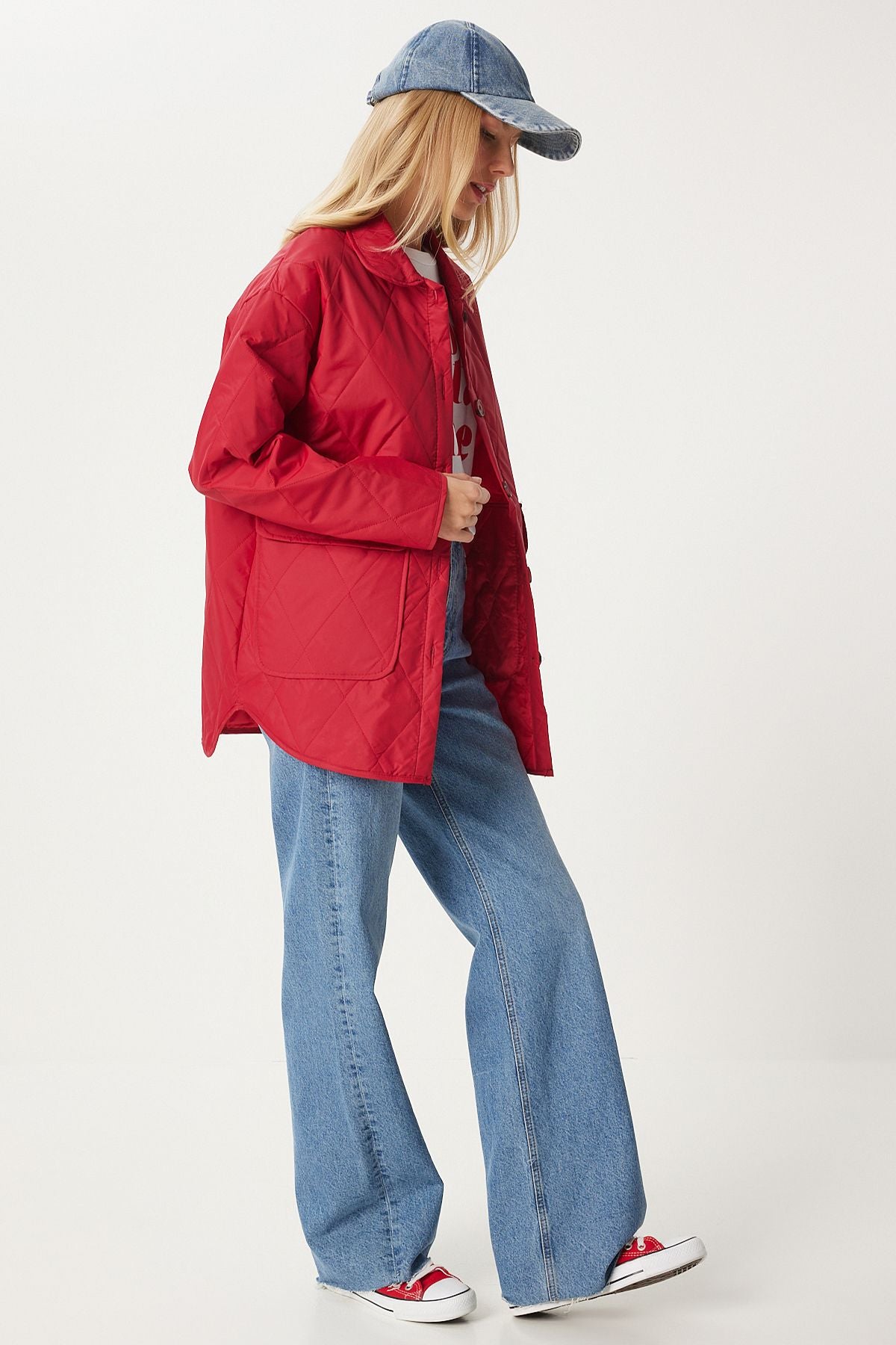 Kırmızı Cepli Oversize Kapitone Mont FO00001