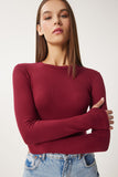 Bordo Bisiklet Yaka Basic Örme Bluz CR00439