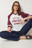 Bordo Beyaz Sloganlı Pamuklu Örme T-Shirt CR00462