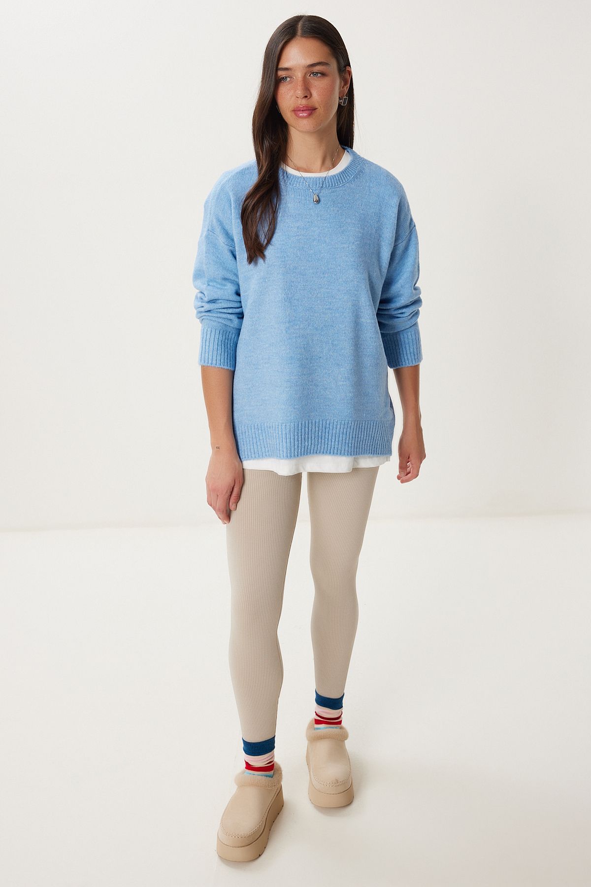 İndigo Mavi Oversize Triko Kazak PN00054