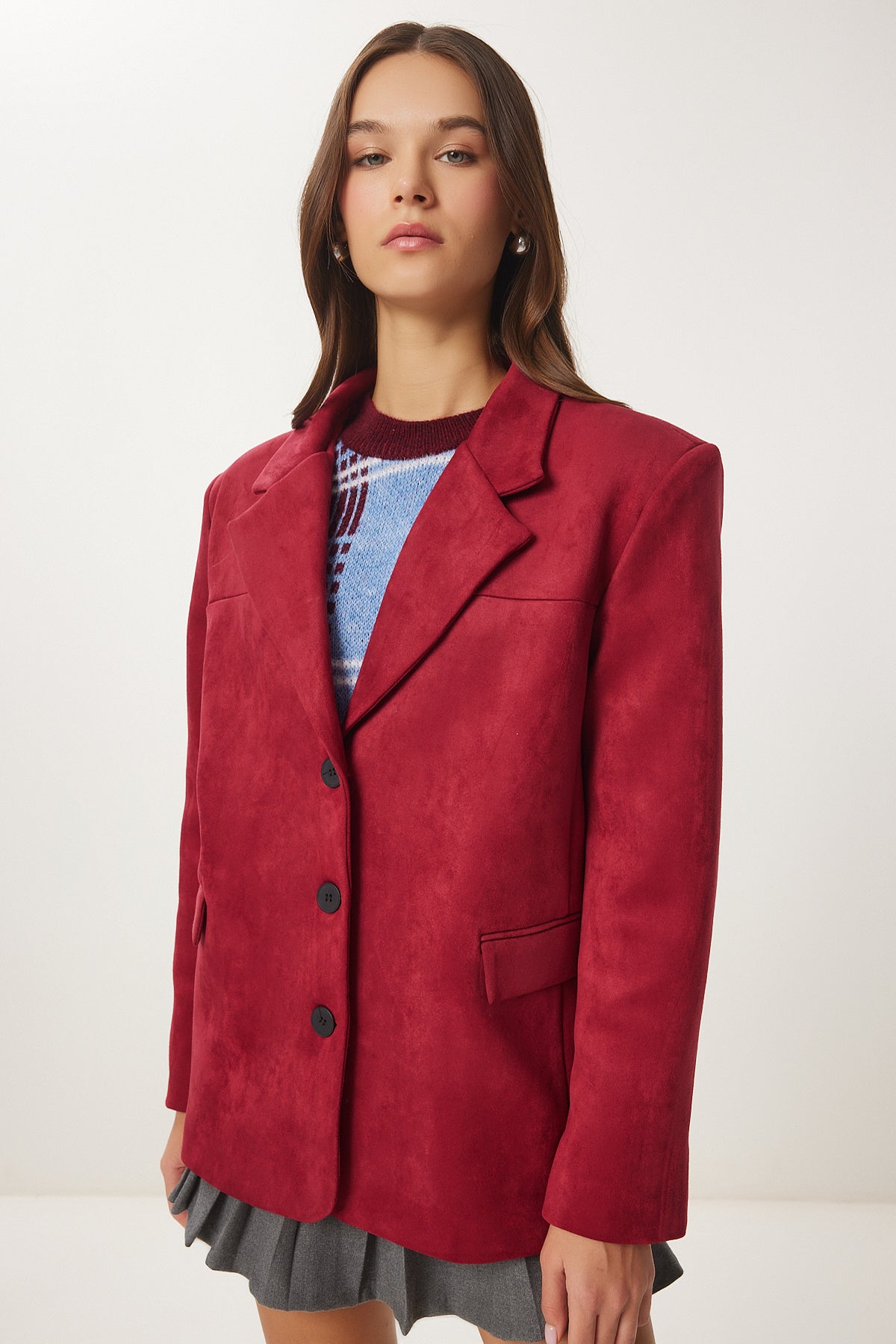 Bordo Premium Süet Blazer Ceket FN03443
