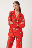 Kırmızı Desenli Kadifemsi Dokulu Örme Pijama Takımı FP00008