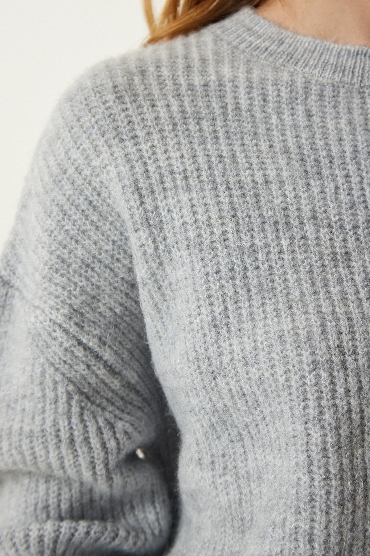 Açık Gri Oversize Uzun Basic Triko Kazak  BV00099