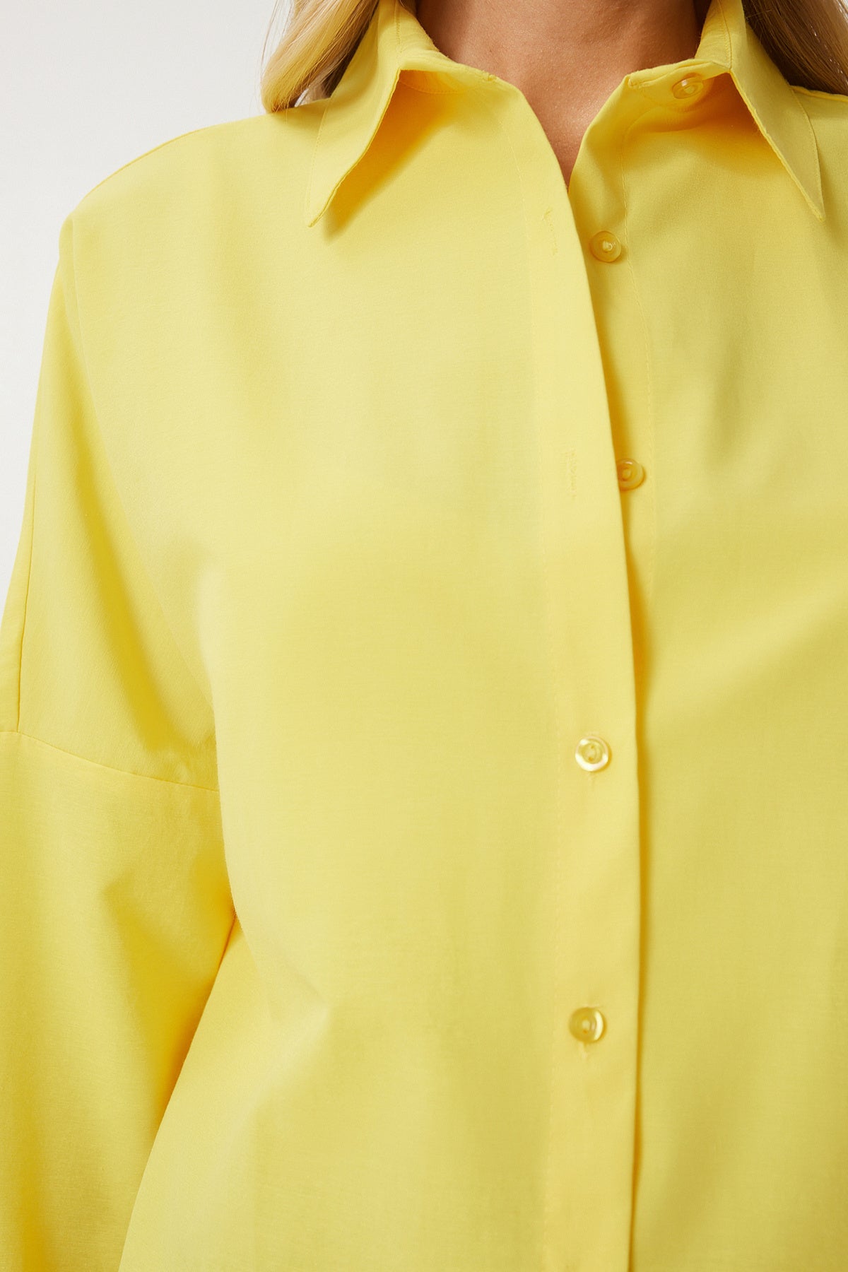Koyu Sarı Oversize Uzun Basic Gömlek  DD00842