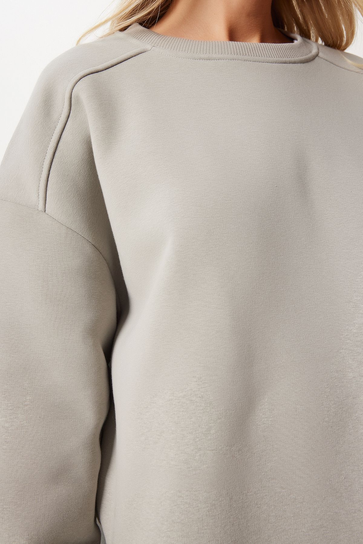 Taş Grisi Fermuar Detaylı Şardonlu Örme Sweatshirt UB00148