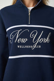 Lacivert Fermuarlı Yaka Baskılı Şardonlu Sweatshirt UB00168