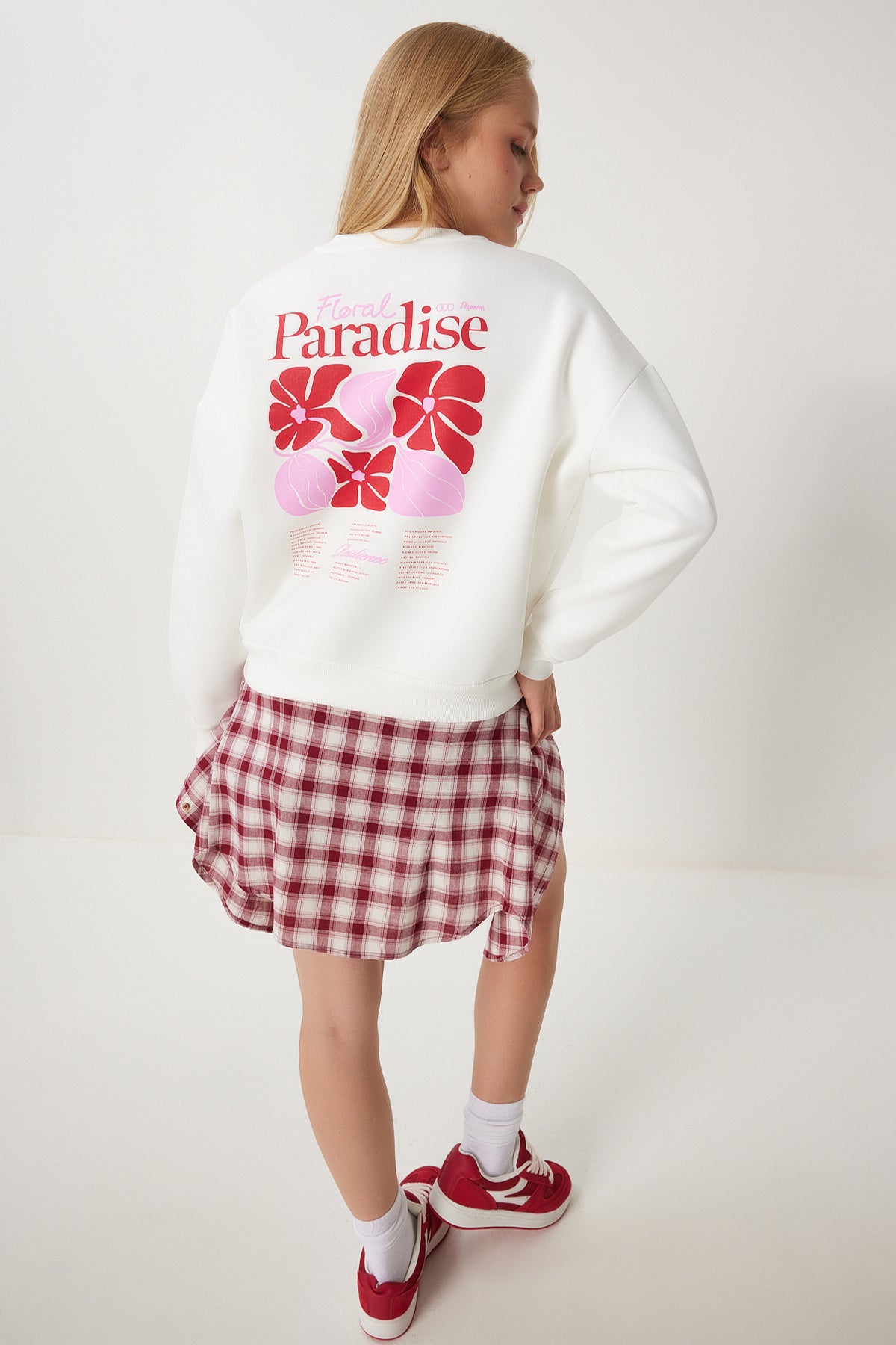 Ekru Baskılı Şardonlu Örme Sweatshirt BF00099