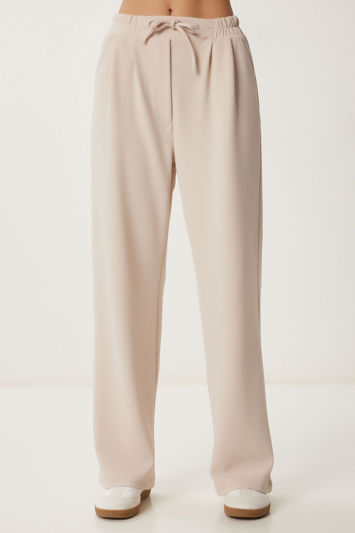 Krem Bol Paça Rahat Örme Pantolon RV00204