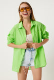 Canlı Yeşil Tek Cepli Yazlık Oversize Vual Gömlek FN03244