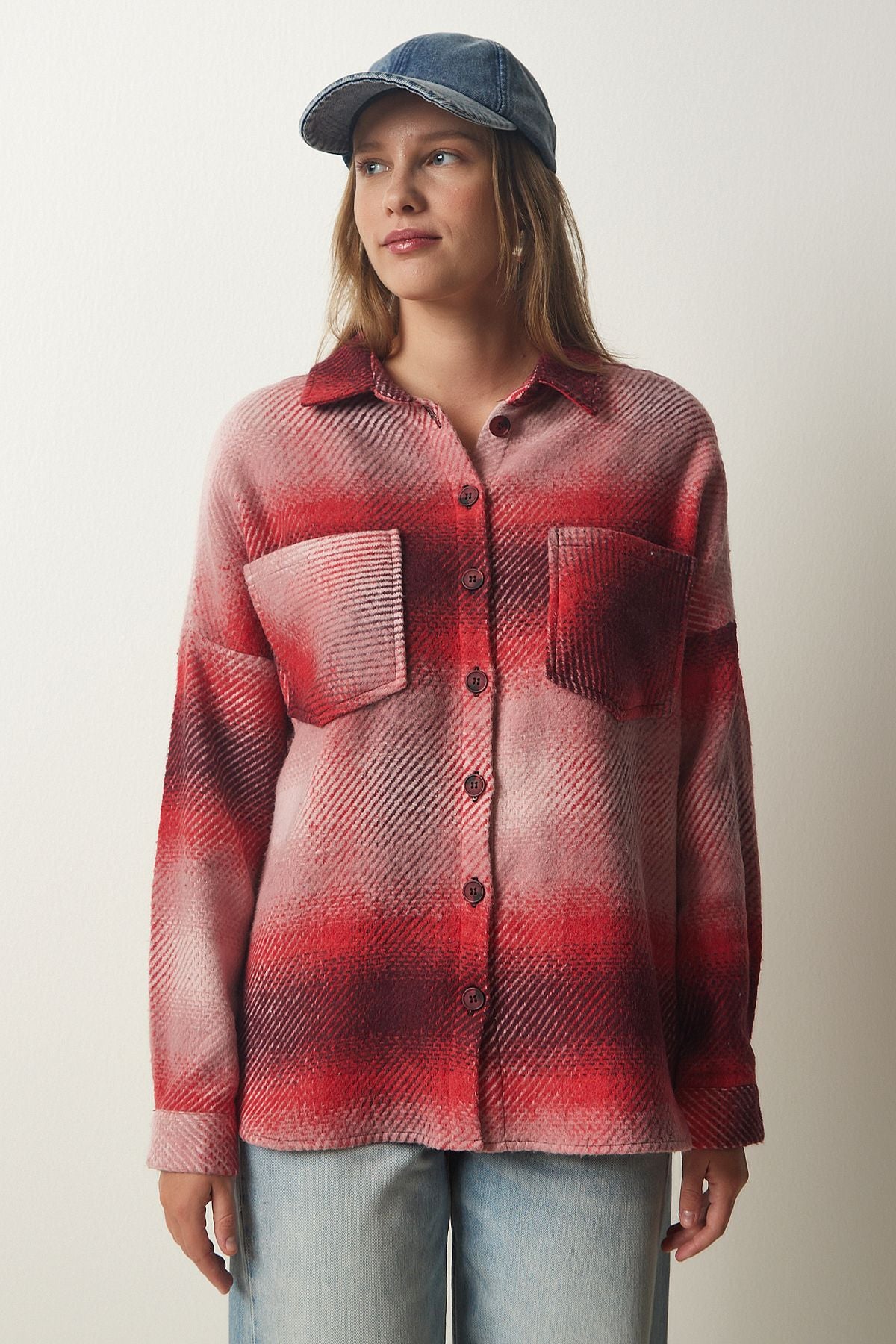 Kırmızı Oduncu Oversize Kaşe Gömlek Ceket TU00035