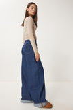Koyu Mavi Yüksek Bel Geniş Paça Jeans RH00032