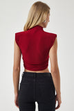 Bordo Dik Yaka Büzgülü Crop Örme Bluz CI00101