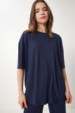 Lacivert Oversize Örme T-Shirt Pantolon Takım FN03452