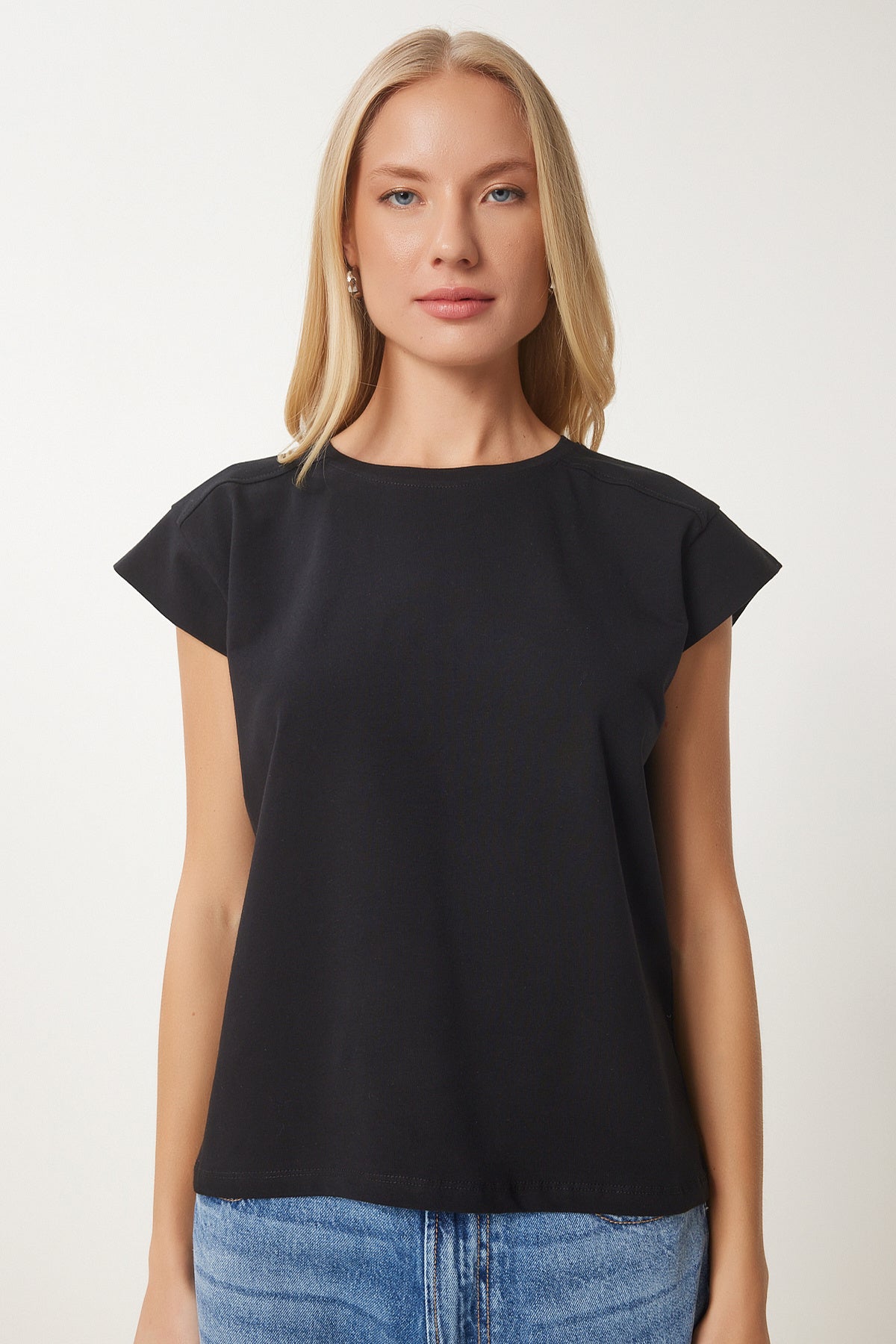 Siyah Basic Örme T-Shirt HW00017