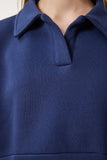 Lacivert Polo Yaka Şardonlu Crop Örme Sweatshirt HW00014