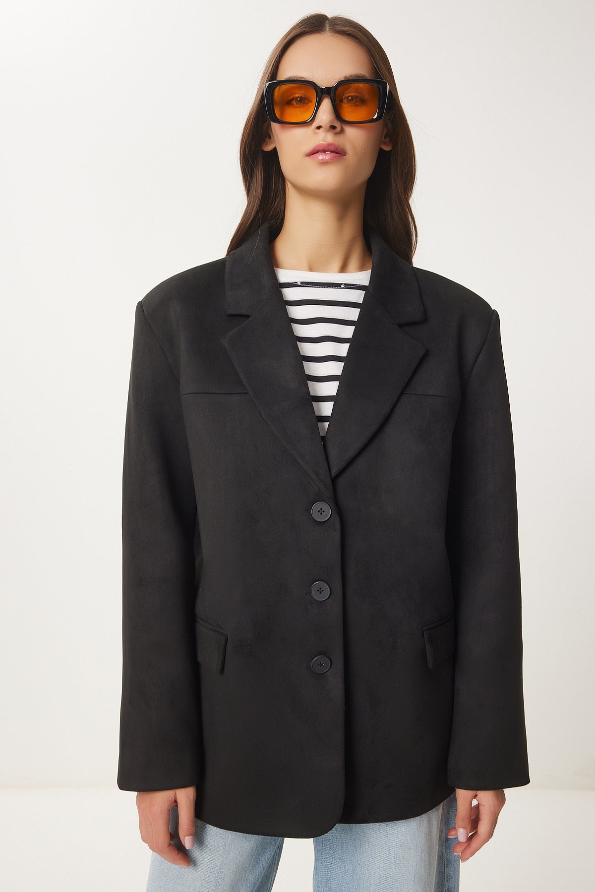 Siyah Premium Süet Blazer Ceket FN03443