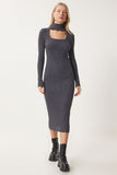 Füme Cut Out Detaylı Dik Yaka Fitilli Triko Elbise FN03388