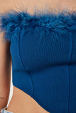 Lacivert Tüy Detaylı Esnek Crop Büstiyer NS00428