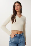 Krem V Yaka Crop Triko Kazak PF00040