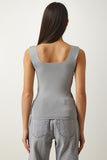 Gri Kare Yaka Triko Crop Bluz US00358