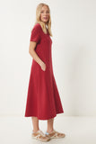 Bordo A Kesim Yazlık Penye Elbise UB00060